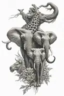 elephant giraffe lion tattoo design idea