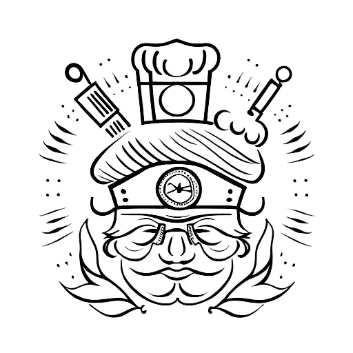 A chef's hat adorned with carnival feathers and a Cologne cathedral silhouette tattoo design idea