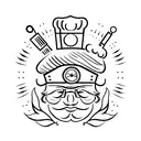 A chef's hat adorned with carnival feathers and a Cologne cathedral silhouette tattoo design idea
