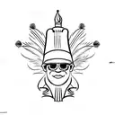 A chef's hat adorned with carnival feathers and a Cologne cathedral silhouette tattoo design idea