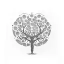 A dotwork tattoo featuring a serene family tree with intricate details, symbolizing the client's deep-rooted connection to their loved ones and their commitment to wellness. tattoo design idea