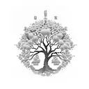 A dotwork tattoo featuring a serene family tree with intricate details, symbolizing the client's deep-rooted connection to their loved ones and their commitment to wellness. tattoo design idea