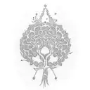 A dotwork tattoo featuring a serene family tree with intricate details, symbolizing the client's deep-rooted connection to their loved ones and their commitment to wellness. tattoo design idea