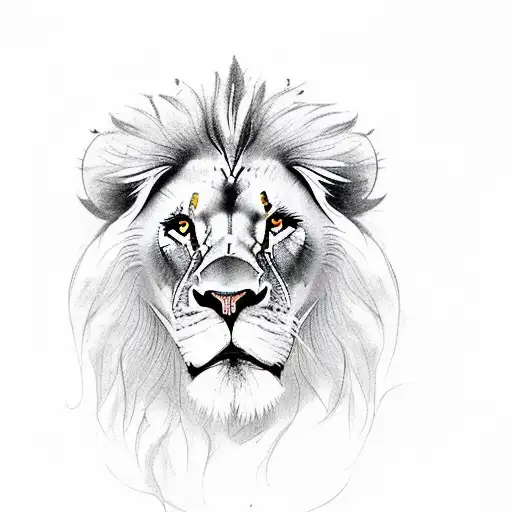 A majestic lion with its mane forming the word 'life', symbolizing strength and resilience. tattoo design idea