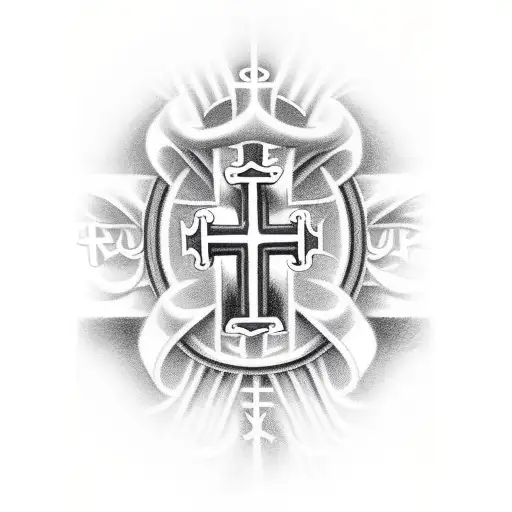 holy cross with jesus and the letters V V V tattoo design idea