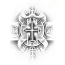 holy cross with jesus and the letters V V V tattoo design idea