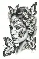 woman face covered with a butterfly wings tattoo design idea