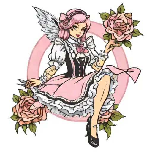 sissy pink maid tattoo design idea