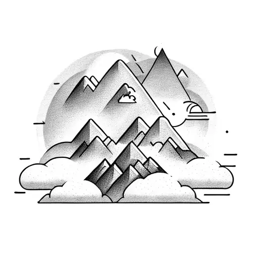 thunder cloud and rain with sun behind, over a mountainous region above an open book tattoo design idea