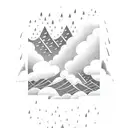 thunder cloud and rain with sun behind, over a mountainous region above an open book tattoo design idea
