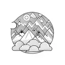 thunder cloud, lightning bolt and rain with sun behind, over a mountainous region above an open book tattoo design idea