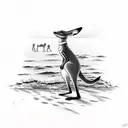 The kangaroo is standing on a beach, facing the ocean. The sun is just starting to rise, and the sky is a beautiful shad tattoo design idea
