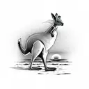 The kangaroo is standing on a beach, facing the ocean. The sun is just starting to rise, and the sky is a beautiful shad tattoo design idea