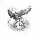 eagle wing shoulder tattoo with clock, joker, watch and rose tattoo design idea