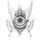 eagle wing shoulder tattoo with clock, joker, watch and rose tattoo design idea
