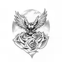 eagle wing shoulder tattoo with clock, joker, watch and rose tattoo design idea