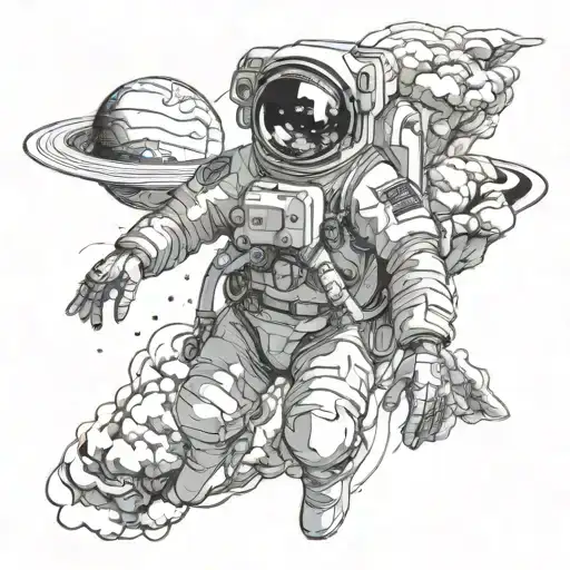 astronaut time traveling tattoo design idea