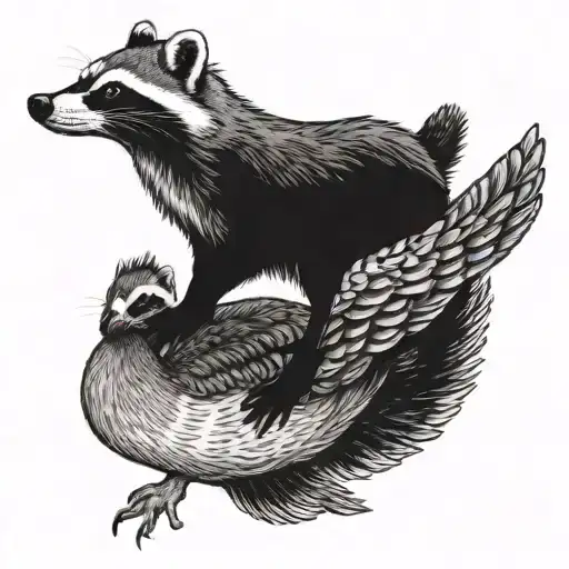 Racoon riding a goose sitting tattoo design idea