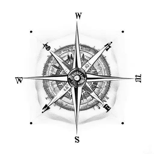 Blackwork Compass Tattoo Design