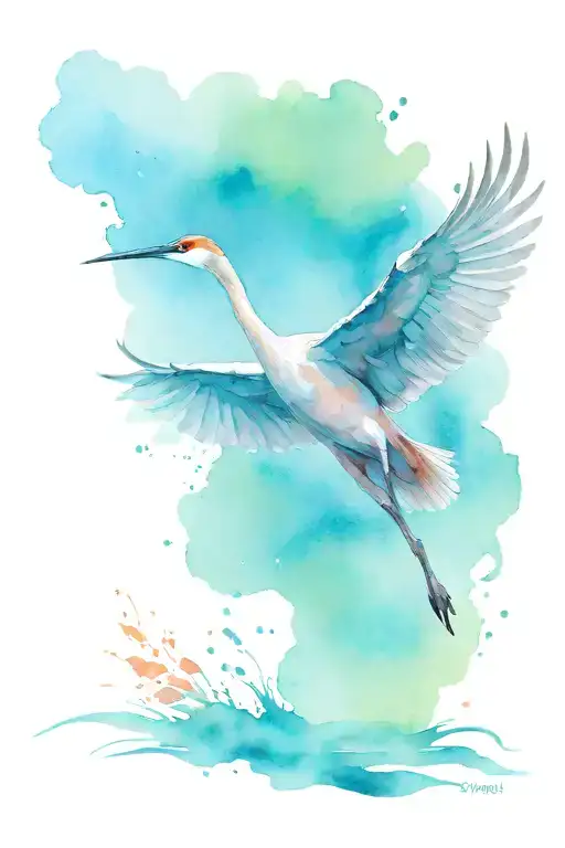 sandhill crane gracefully flying tattoo design idea