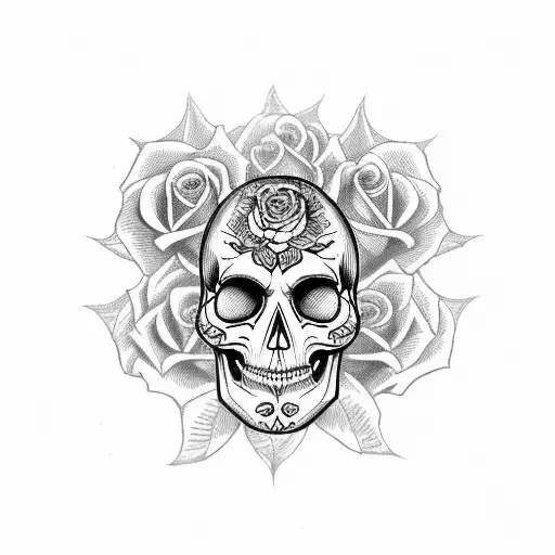 gypsy skull with three roses side profile tattoo design idea