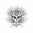 gypsy skull with three roses side profile tattoo design idea