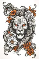 lion, armour of God, snake, broken chain, flowers in skull, circles tattoo design idea
