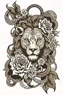 lion, armour of God, snake, broken chain, flowers in skull, circles tattoo design idea