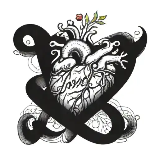 A detailed anatomical heart with the words 'Love You More' intertwined in the veins tattoo design idea