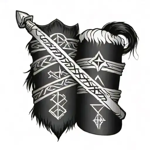 two upper arm bands one black with roman numeral birthdates and the other norse runes tattoo design idea