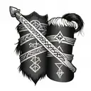 two upper arm bands one black with roman numeral birthdates and the other norse runes tattoo design idea