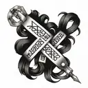two upper arm bands one black with roman numeral birthdates and the other norse runes tattoo design idea