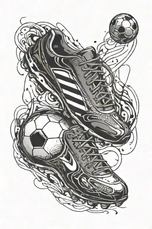 A dynamic tattoo design featuring a track shoe and a football merging together, symbolizing your passion for both sports tattoo design idea