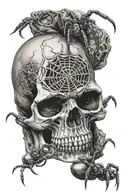 Skull and spider crawling tattoo design idea