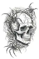 Sleve tatto with skull and spider crawling tattoo design idea