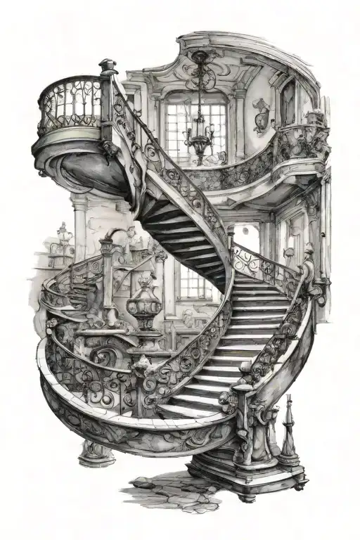 	1.	Staircase: A slightly spiraling or ascending staircase starting from the lower left of your pec and leading upwards  tattoo design idea