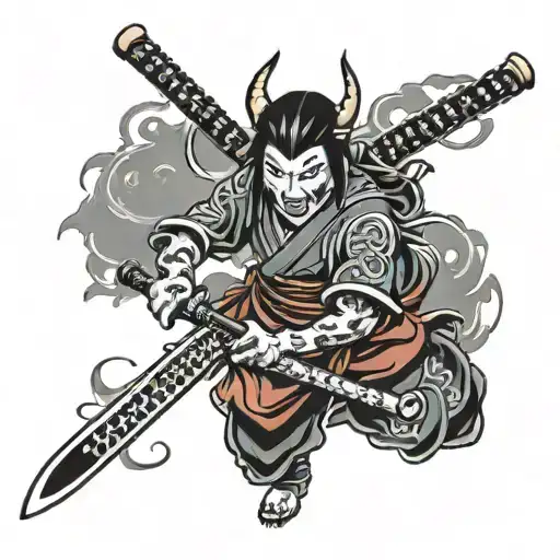girl samurai demon and katana tattoo design idea