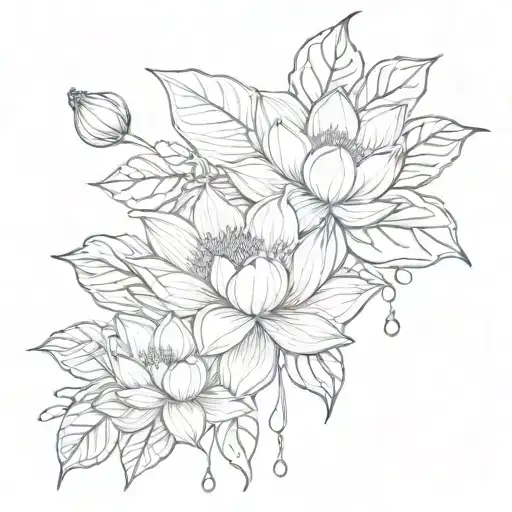 mixing lotus flower with holly flower and small cross with line  tattoo design idea