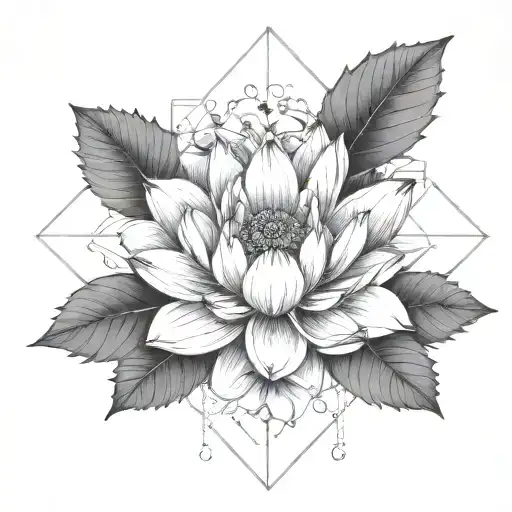 mixing lotus flower with holly flower and small cross  tattoo design idea