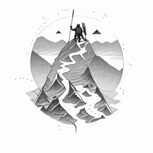 A hiker standing on a cliff overlooking a vast wilderness tattoo design idea