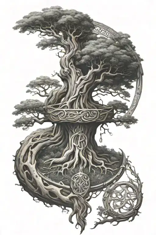 Yggdrasil and hanging odin tattoo design idea