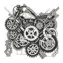 Combine elements of motorcycle gears and chains with abstract geometric shapes tattoo design idea