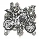 Combine elements of motorcycle gears and chains with abstract geometric shapes tattoo design idea