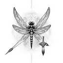 a Nordic sword with dragonfly wings tattoo design idea