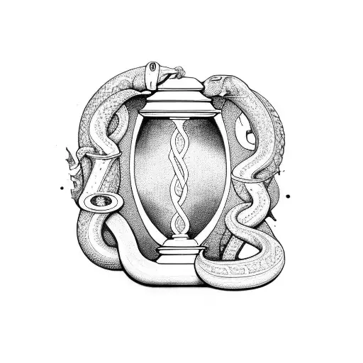 An hourglass made from the letter M and L, with the glass shaped as a snake tattoo design idea