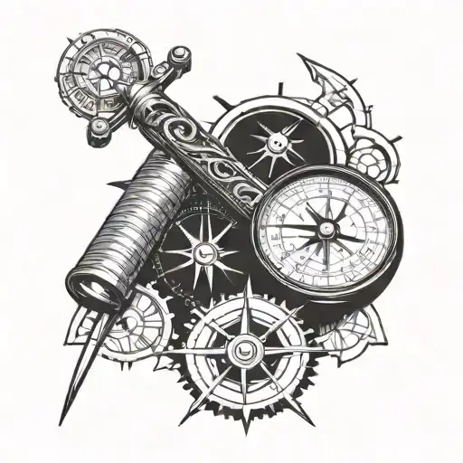 Incorporate the tools of a civil engineer, like rulers and compasses, into a sleeve tattoo tattoo design idea