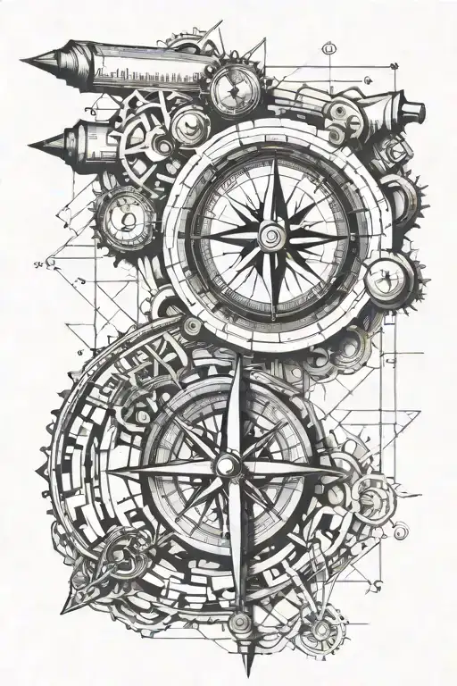Incorporate the tools of a civil engineer, like rulers and compasses, into a sleeve tattoo tattoo design idea