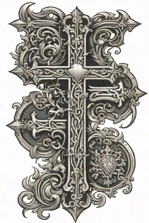 Cross and heart combines heraldic elements representing tattoo design idea