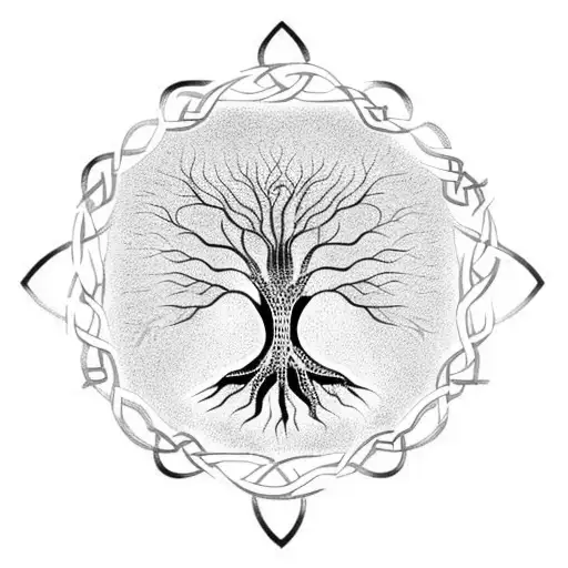 celtic tree of life with names around it tattoo design idea