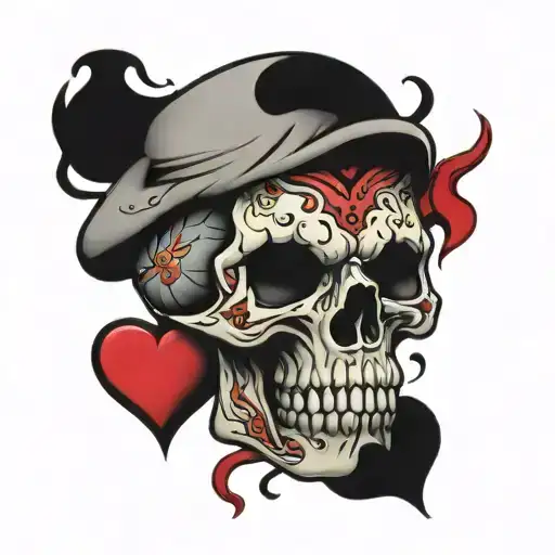 skull with heart eyes   tattoo design idea
